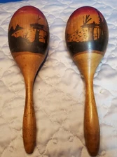 PB3 Pair of Hand Painted Wood Maracas Percussion Instruments 