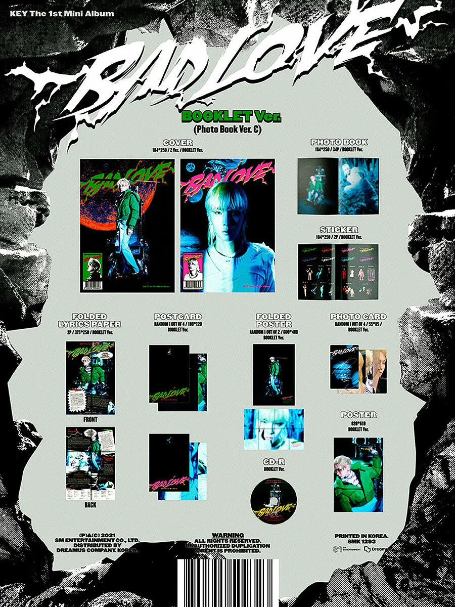 SHINEE KEY [BAD LOVE] 1st Mini Album BOOKLET Ver CD+POSTER+Photo