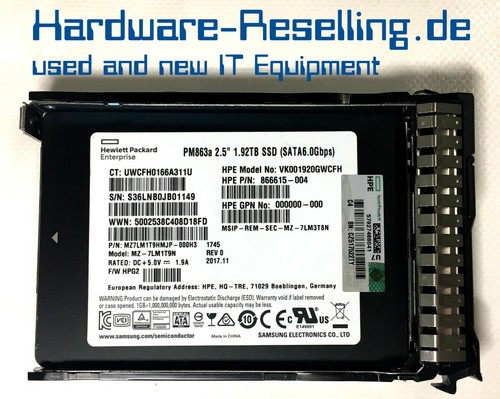 HPE 1,92TB SSD SATA 6G PM863a 2,5" VK001920GWCFH 868930 M27LM1T9HMJP 866615-004