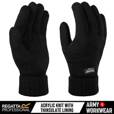 Regatta Professional Thinsulate Lined Gloves Knitted Winter Warm Black Navy