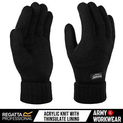 Regatta Professional Thinsulate Lined Gloves Knitted Winter Warm Black & Navy