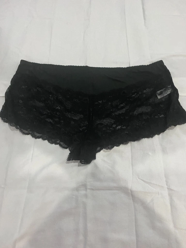 Pantalones cortos para mujer talla 2XL negros de encaje cintura tiro bajo bragas florales Foto 3 de 3