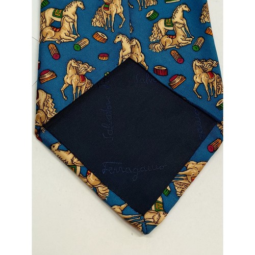 Salvatore Ferragamo Blue Horses Necktie 100% silk tie italian - Picture 3 of 6