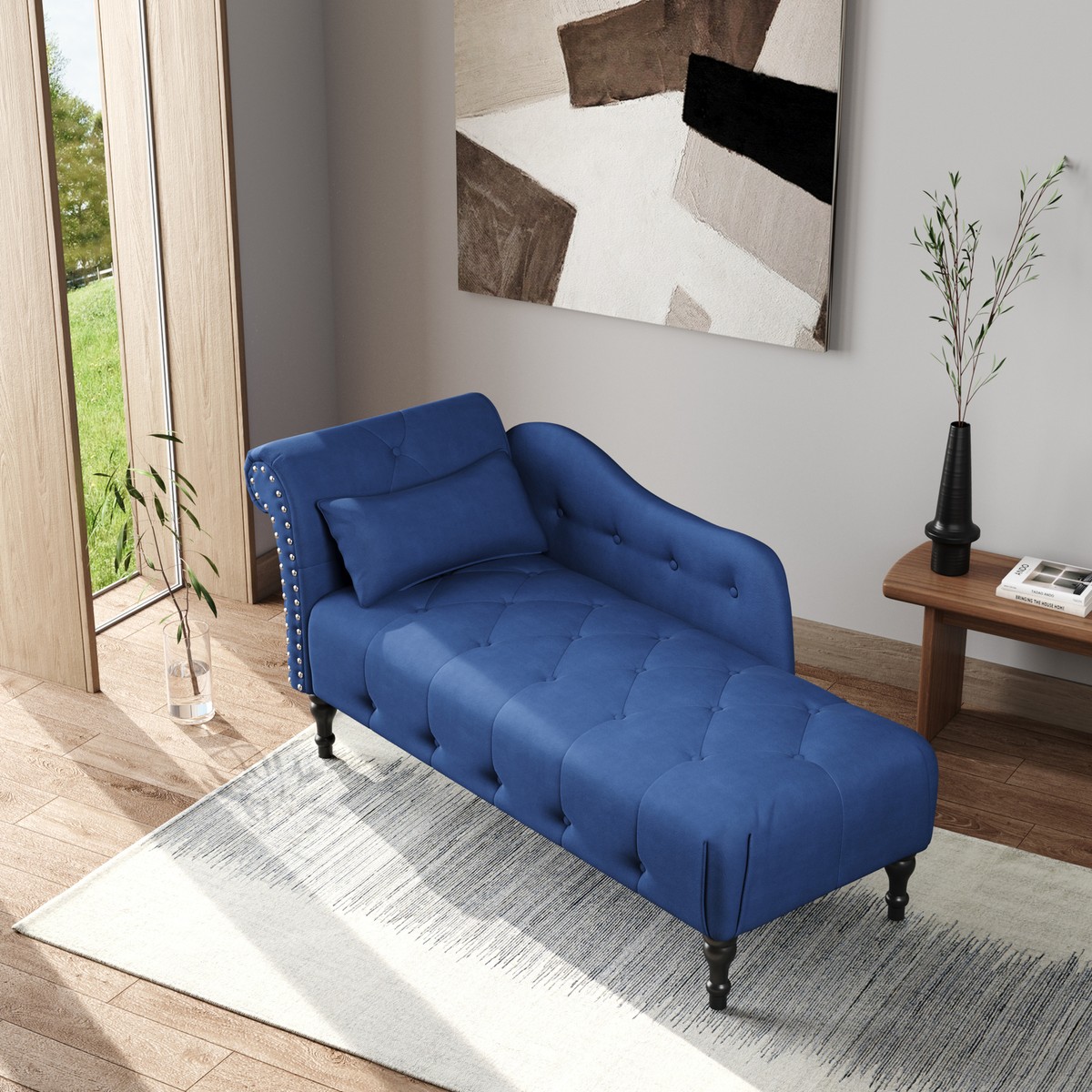 Blue Chaise Lounges Living Room Home Essential NEL 309 Plush Velvet