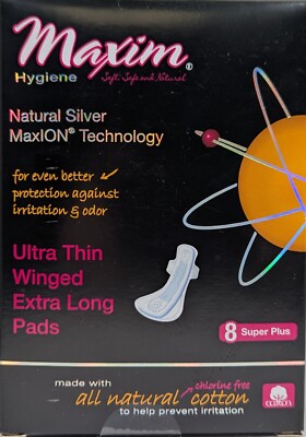(2 PACK) Maxim Ultra Thin Winged Extra Long Pads, 8 Super Plus Pads