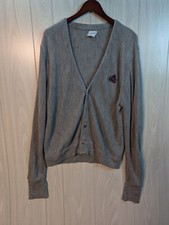 IZOD Vintage Cardigan Sweater Gray V-Neck Logo Button Acrylic Made In USA Size L
