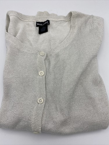 Silver Metallic Cardigan Sweater Size 