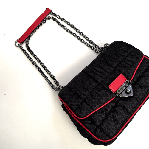 Neu mit Etikett Original $ 400 Michael Kors SoHo Nylon gesteppte Signature Logo Schultertasche - Bild 6 von 13