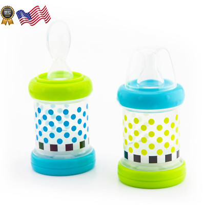 Baby Food Nurser Set of 2 Count Cereal Feeder 4oz Bottles Nipple Spoon Kid
