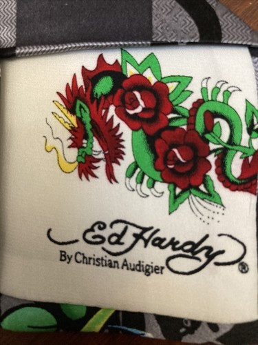 Ed Hardy Christian Audigier Mens Silk Tie Roses Panther LIFE LOVE LUCK Biker - Picture 5 of 10