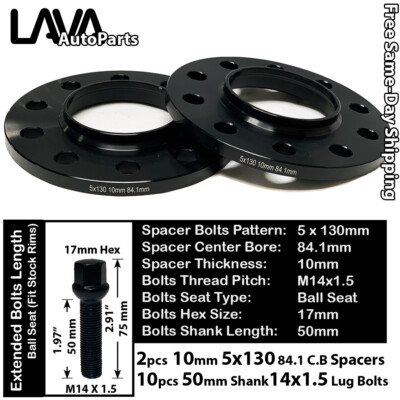 2PC 10MM THICK 5X130 84.1MM C.B WHEEL SPACER+14X1.5 BOLT FIT MERCEDES G CLASS