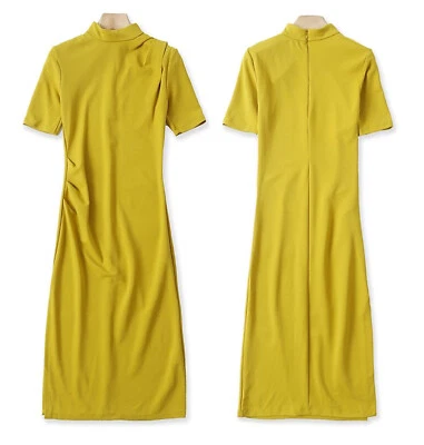 Zara Orientalische Qipao Senf Dehnbar Skinny Stift Mantel Raffung Jerseykleid - Bild 1 von 4