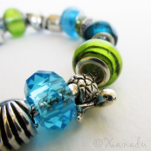 Brazalete Dije Europeo Verde Turquesa Bajo el Mar - Pulsera Sirena - Imagen 7 de 10