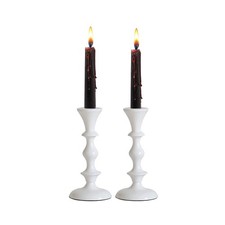 White Metal Taper Candle Holders Set of 2