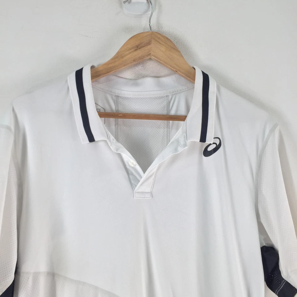 Camisa polo fitness masculina Asics tamanho XL branca manga curta gola 117096 - Imagem 2 de 4