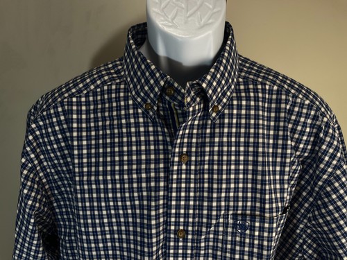 Ariat Pro Series Men's white, blue and gold vented s/s short Large L EUC - Picture 2 of 8