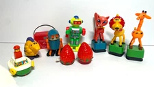 Vintage 70s Wind-Up Toy Robot Push Puppet Collapsible Walker Tomy Japan Lot of 9
