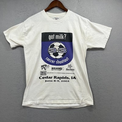 Got Milk Soccer Shootout Jerzees T Shirt Mens M White 2002 Vintage Y2K Graphic