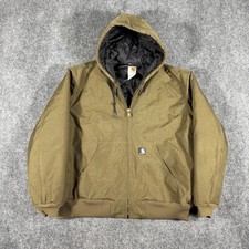 Carhartt Jacket Mens Size XL Canvas Brown Hooded J133 BRK Workwear Quilt Lined