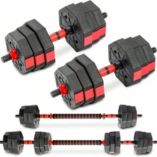 3-in-1 Adjustable Dumbbell & Barbell Set 40lbs Home Gym Fitness Weights
