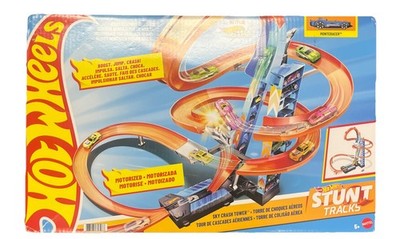 Hot Wheels Sky Crash Tower Track Set with Motorized Booster & 1 Car Playset