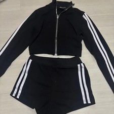 Black Tracksuit Set Long Sleeve  Shorts Women