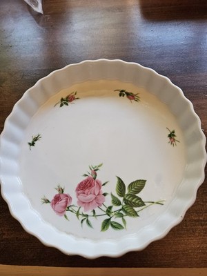CHRISTINEHOLM Pink Rose Pie Torte Tart Quiche 9.5  Baking Dish Porcelain 