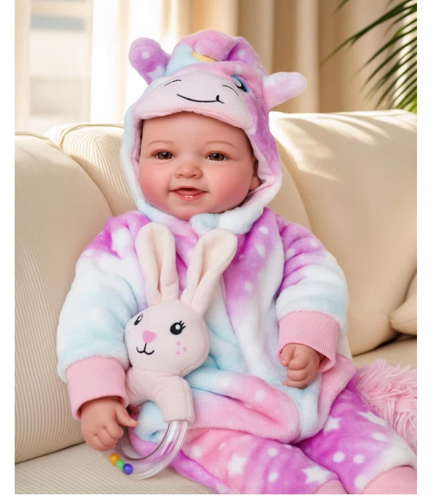 Muñeca bebé niña renacida de 17" - cuerpo de tela suave, extremidades posables, atuendo y accesorio Foto 3 de 4