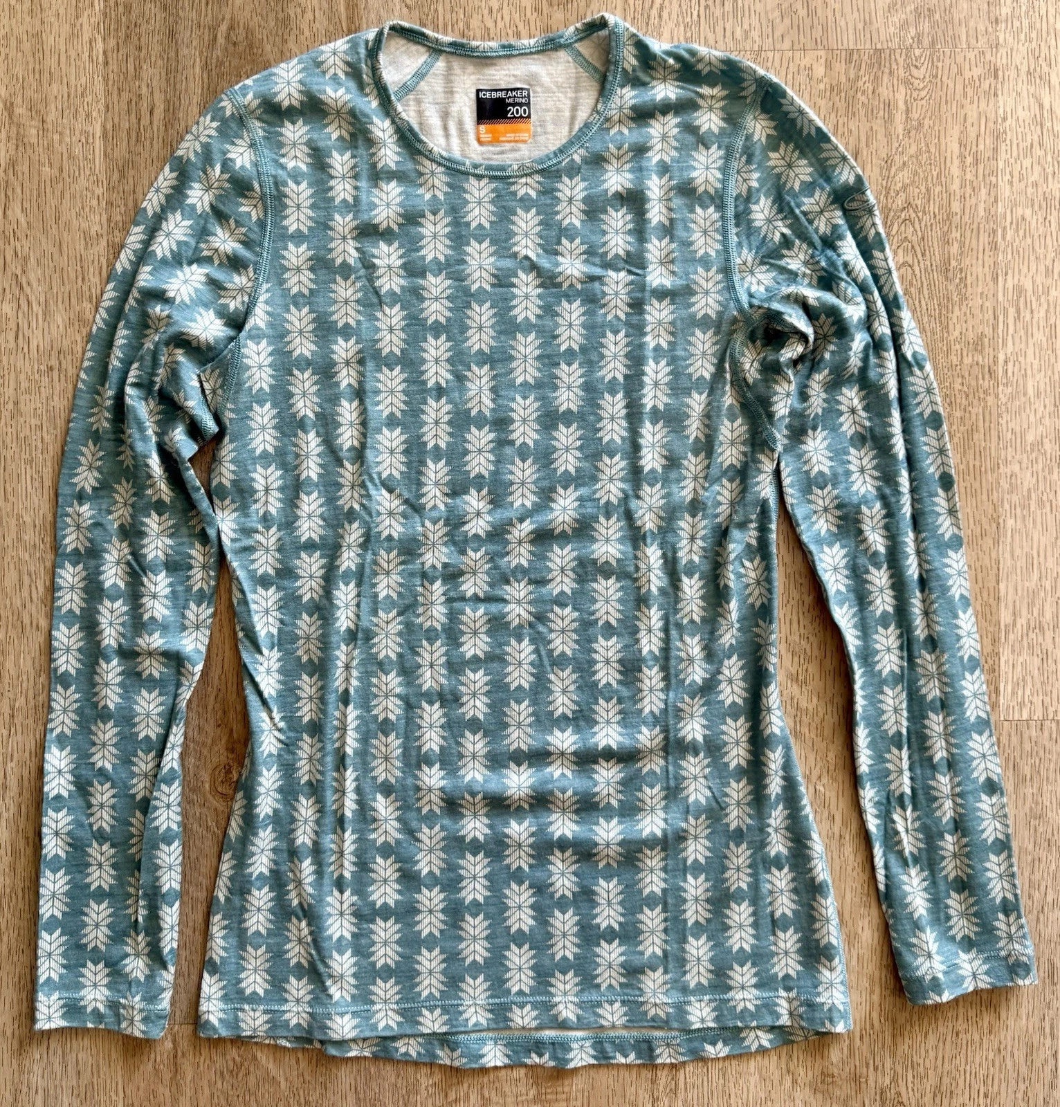 Icebreaker 200 Merino Wool Oasis Base Layer Womens Top S Snow Heritage Hydro