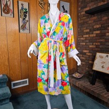 Vtg 90s Gold Label Victorias Secret Terrycloth Tropical Floral Pool Bath Robe OS