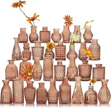Glass Bud Vase Set of 32 Pcs Small Glass Vases Flowers Amber Bud Vases in Bulk