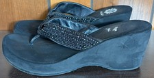 Yellow Box Wedge Heel Thong Sandals w/ Embellished Rhinestone Straps Sz 7.5