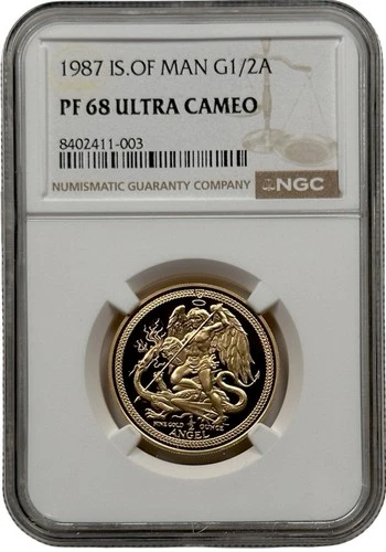 1987 Isle of Man Gold 1/2 oz Angel Proof Coin NGC PF 68 UC