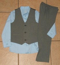 NEW NWOT Boys Sz 5 Gray Pants, Vest Blue Long Sleeve Shirt 3 Pc Church Outfit
