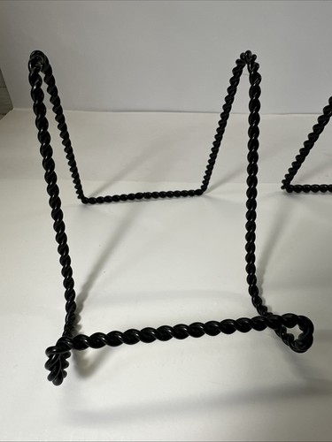 Set Of 3 Vintage Twisted Cast Iron Picture Plate Art Stand Holder Easel Antique - Picture 4 of 8