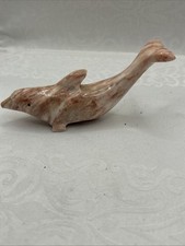 Vintage Hand Carved Multi Colored Natural Soapstone Dolphin. 4”