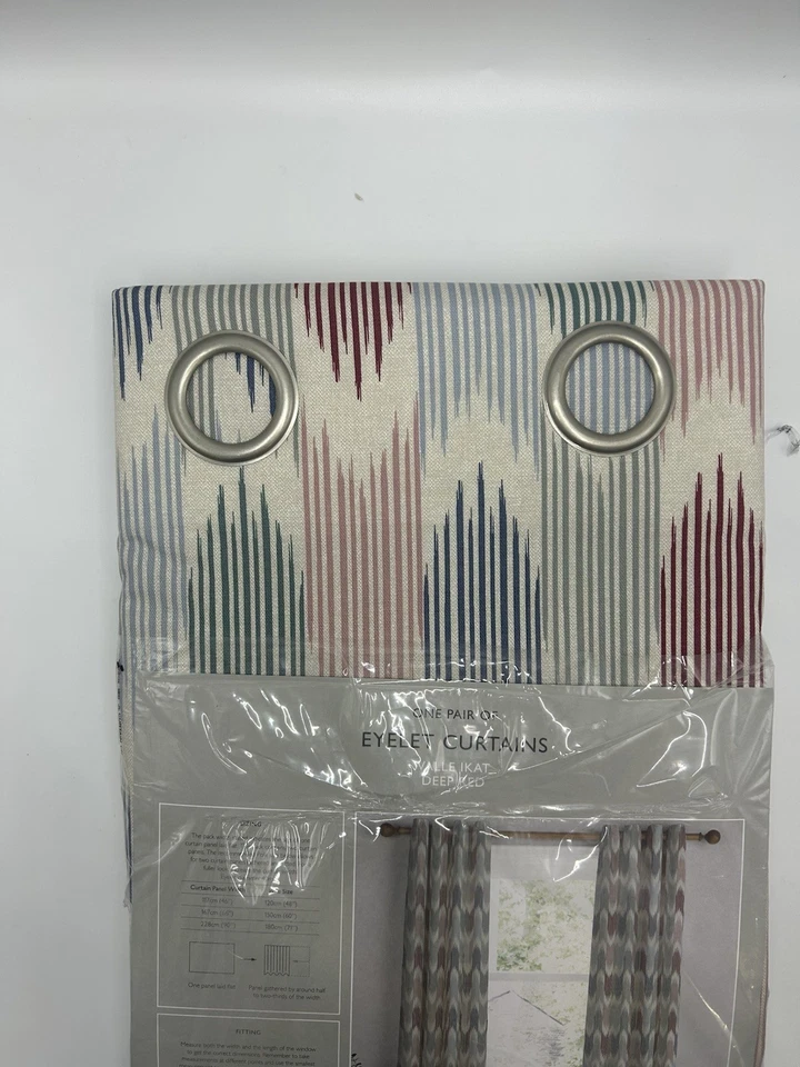 John Lewis Valle Ikat Print Lined Eyelet Curtains Deep Red W167cmxD137cm - Image 3 of 4