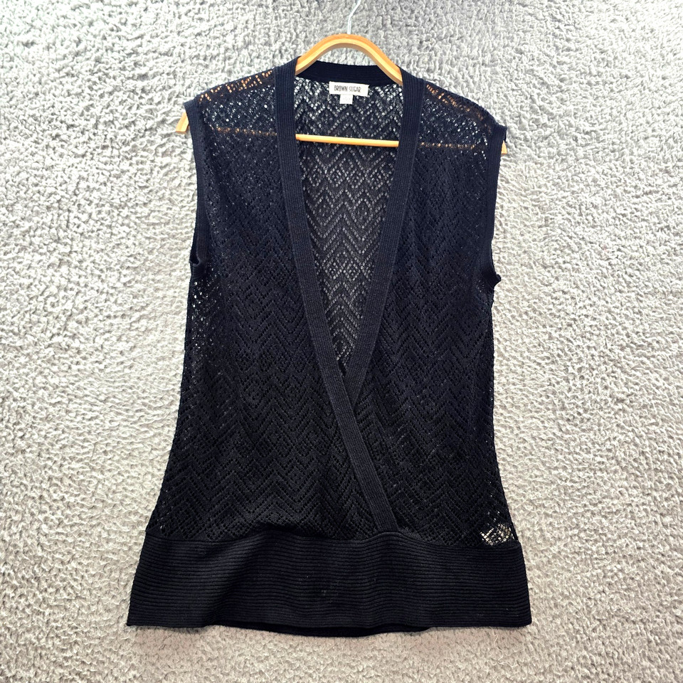 Vintage Brown Sugar Womens Vest Jumper Size L Black Knit Lightweight Sleeveless