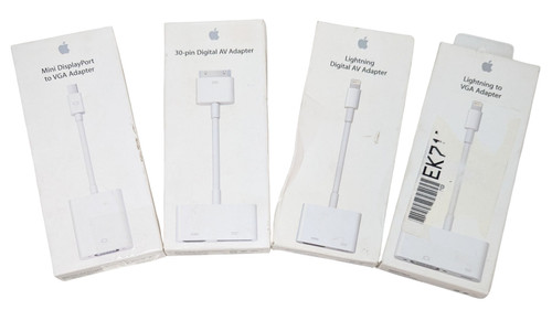 Genuine APPLE Mixed VGA & AV Adapters Lot of 4 Lightning 30-pin Mini DisplayPort