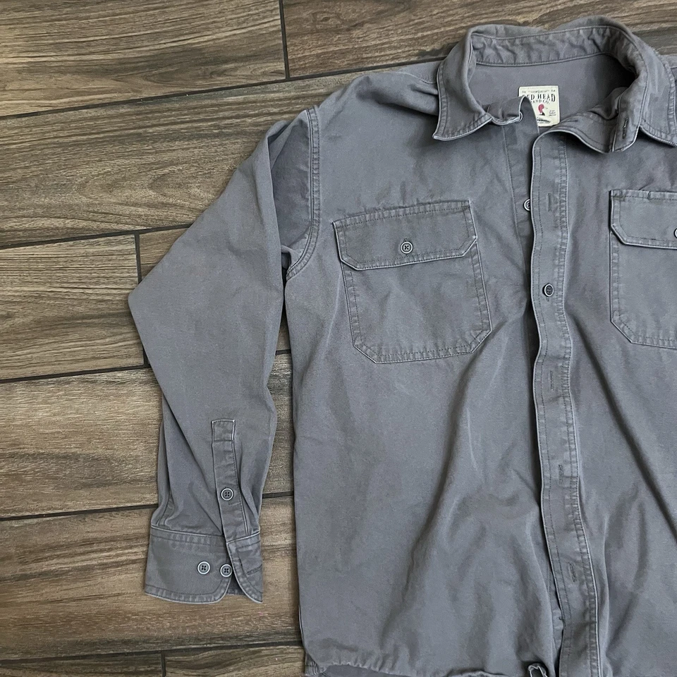 Red Head Shirt Mens Large  Gray Long Sleeve Button Front Two Pocket 100% Cotton - Image 2 of 4