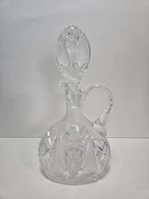 Vintage American Brilliant Cut Crystal Glass Cruet with Stopper Decanter 