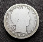 SILVER "BARBER QUARTER" 1898-S MISS LIBERTY & HERALDIC EAGLE SAN FRANCISCO MINT