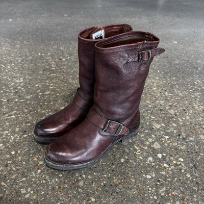 Frye Veronica Slouch Boots Dark Brown Leather Buckle Engineer Womens 8 B