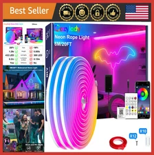 20Ft RGB LED Neon Rope Lights, Waterproof Strip with Remote & App Control