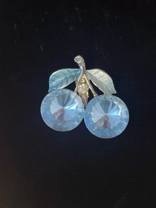Unique Blue Cherry Pin Brooch Cute Rhinestone Pin Fun Costume Jewelry