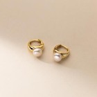 Woman REAL S925 Sterling Silver Freshwater Pearl Earring Clip Huggie Hoop 
