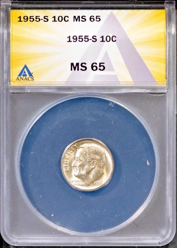 1955-S Silver 10c Roosevelt Head Dime MS 65 ANACS # 7695974 + Bonus