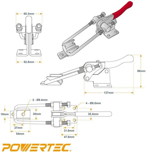 Powertec Knebelklemme mit Gewinde U-Bolzen - 1980 Pfund Haltekappe (20324) - Bild 6 von 8
