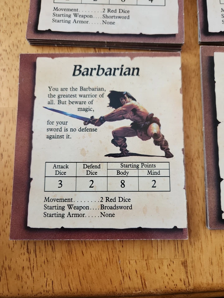 HEROQUEST 游戏替换全套 4 张英雄卡 1990 年 D&D 角色扮演游戏 — 第 2/4 张图片