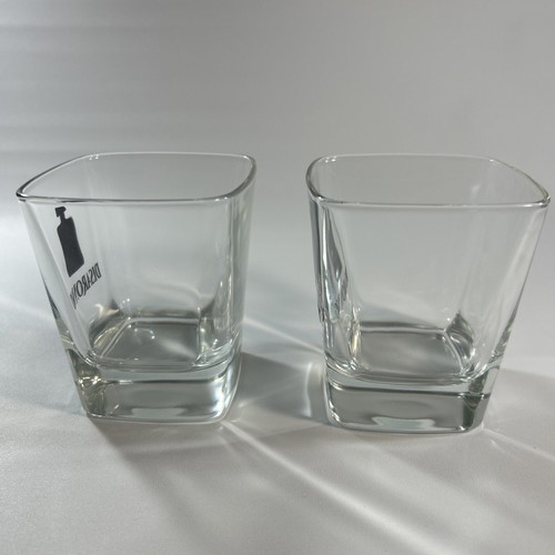 DiSaronno Amaretto Clear Low Ball Rocks Glasses Square Black Logo Set of 2 - Picture 2 of 5